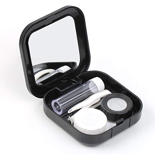 Adecco LLC Portable Contact Lens Case Travel Kit Mirror +bottle + tweezers Container Holder (black)