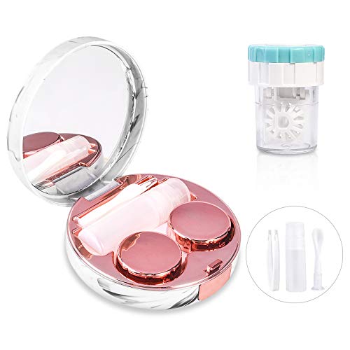 Contact Lens Travel Kit with Cleaner Washer, Portable Contact Box with Mirror Tweezers Remover Tool Solution Bottle for Daily Outdoor