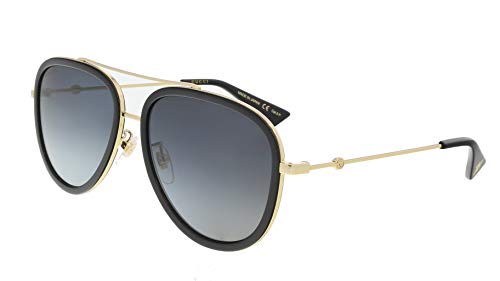 Gucci GG 0062S 011 Black Gold Metal Aviator Sunglasses Grey Gradient Polarized Lens