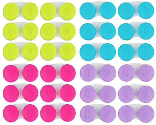 KISEER 24 Pack Colourful Cute Contact Lens Case Bulk Box Holder Container Soak Storage Kit (4 Color)