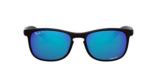 Ray-Ban Men's RB4263 Chromance Square Sunglasses, Matte Black/Polarized Blue Mirror, 55 mm