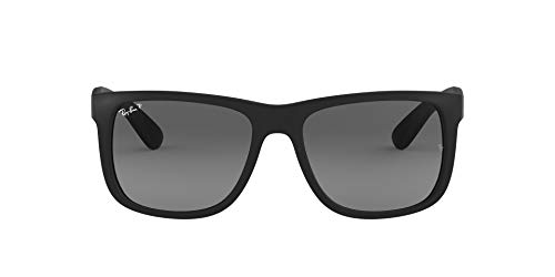 Ray-Ban RB4165 Justin Rectangular Sunglasses, Black Rubber/Polarized Grey Gradient, 55 mm