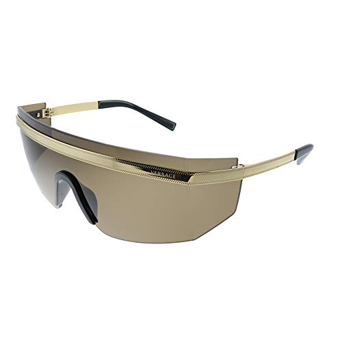 Versace VE 2208 10023G Gold Metal Shield Sunglasses Brown Lens