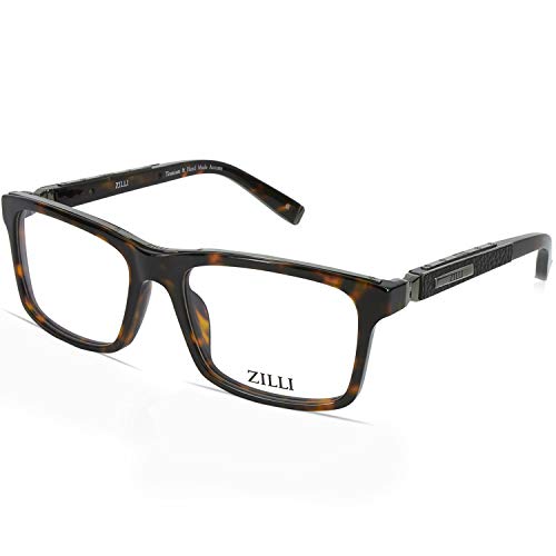 ZILLI Rectangular Eyeglasses for Men Eyewear Titanium Leather Frame Glasses 60001