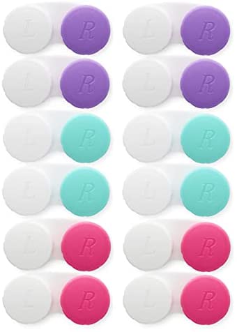 12 PCS Contact Lens Case, Colorful Contact Case Left/Right Eyes, Portable Contact Lens Box, Bulk Box Holder Soak Storage Kit, Contact Lens Container for Travel, Work & Home（3 colors）
