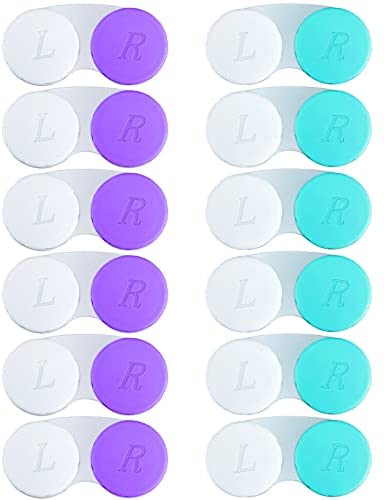 12PCS Contact Lens Case, Contact Lens Box Left/Right Eyes Holder Container, Outdoor Mini Contact Lens Soak Storage Kit for Travel&Home.(6Purple+ White, 6Green+ White)