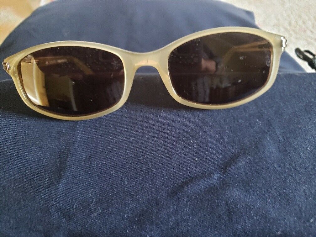 Gucci Made in Italy GG 130 Translucent Beige Green Smoke Lens Slim Sunglasses