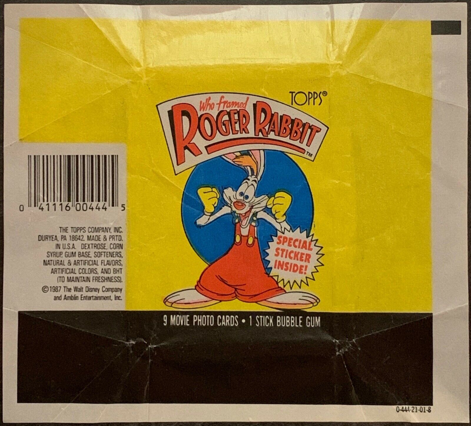 1987 - Topps Who Framed Roger Rabbit Movie Trading Card Wax Wrapper