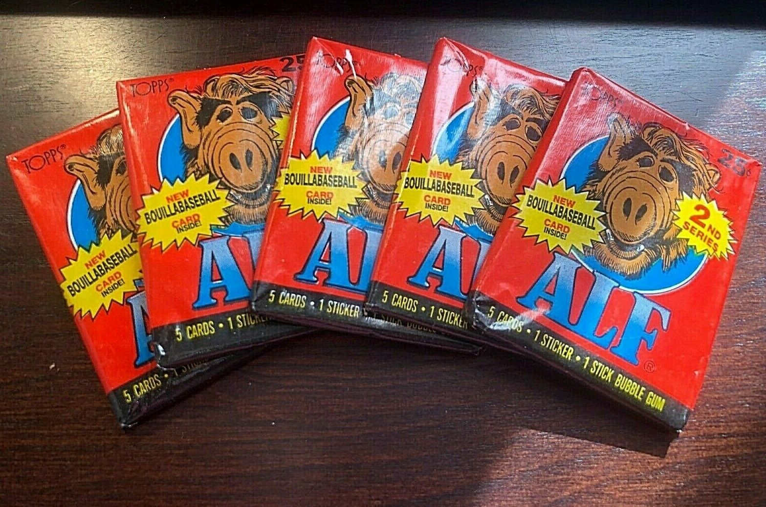 ALF 1987 Topps 2nd Series LOT of  5  Factory Sealed Trading Card WAX PACKS Alien