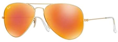 Ray-Ban RB3025 Aviator Large Metal Unisex Aviator Mirror Sunglasses (Matte Gold Frame/Crystal Brown Orange Lens 112/69, 58)