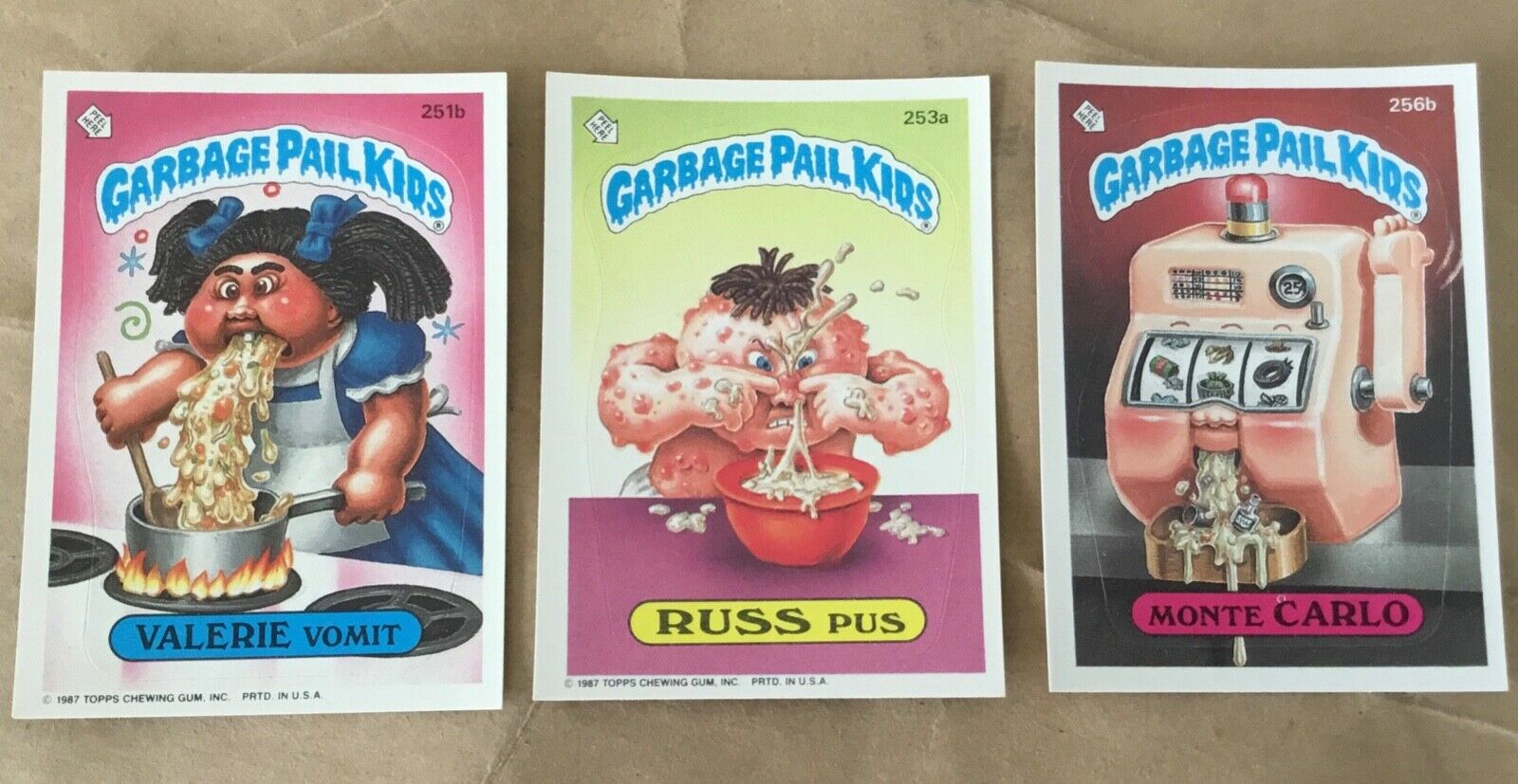 Garbage Pail Kids Topps Trading Cards 1987 7th series 251b 253a 256b Valerie