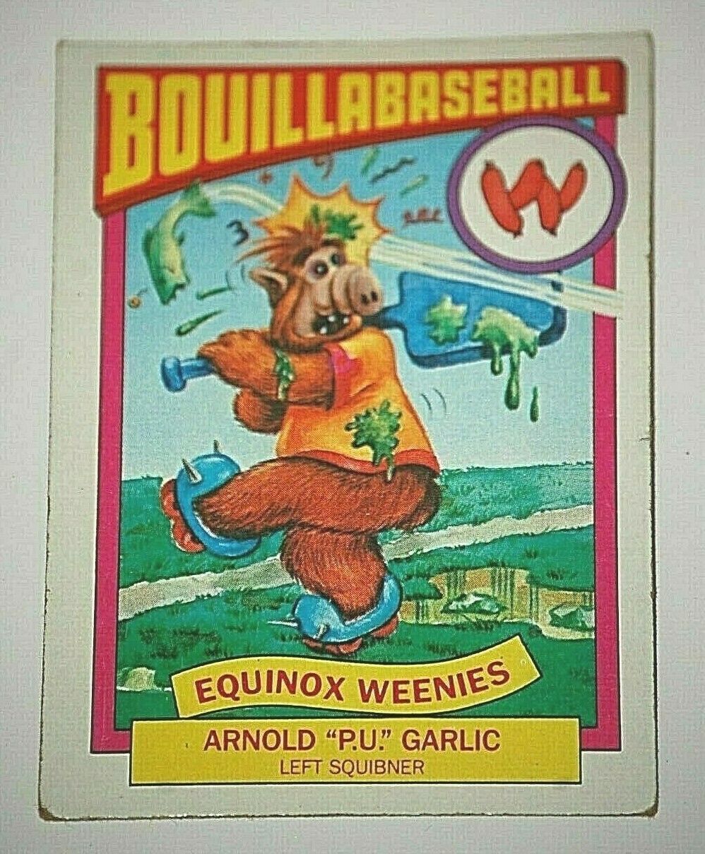 1987 Topps Alf Series Bouillabaseball Trading Card 3B Arnold P.U Garlic Squibner