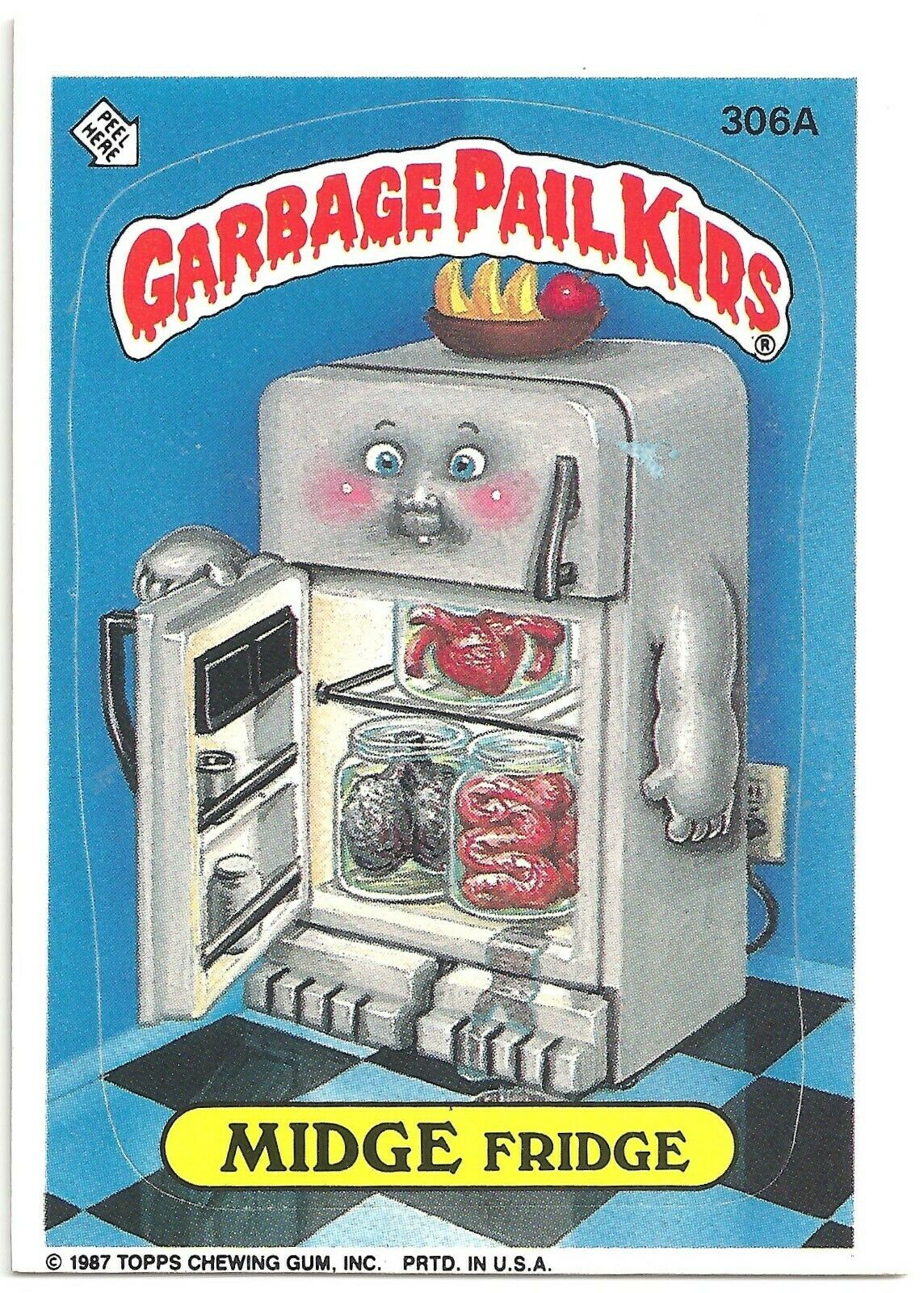 1987 Garbage Pail Kids Series 8 Trading Card #306A MIDGE Fridge**