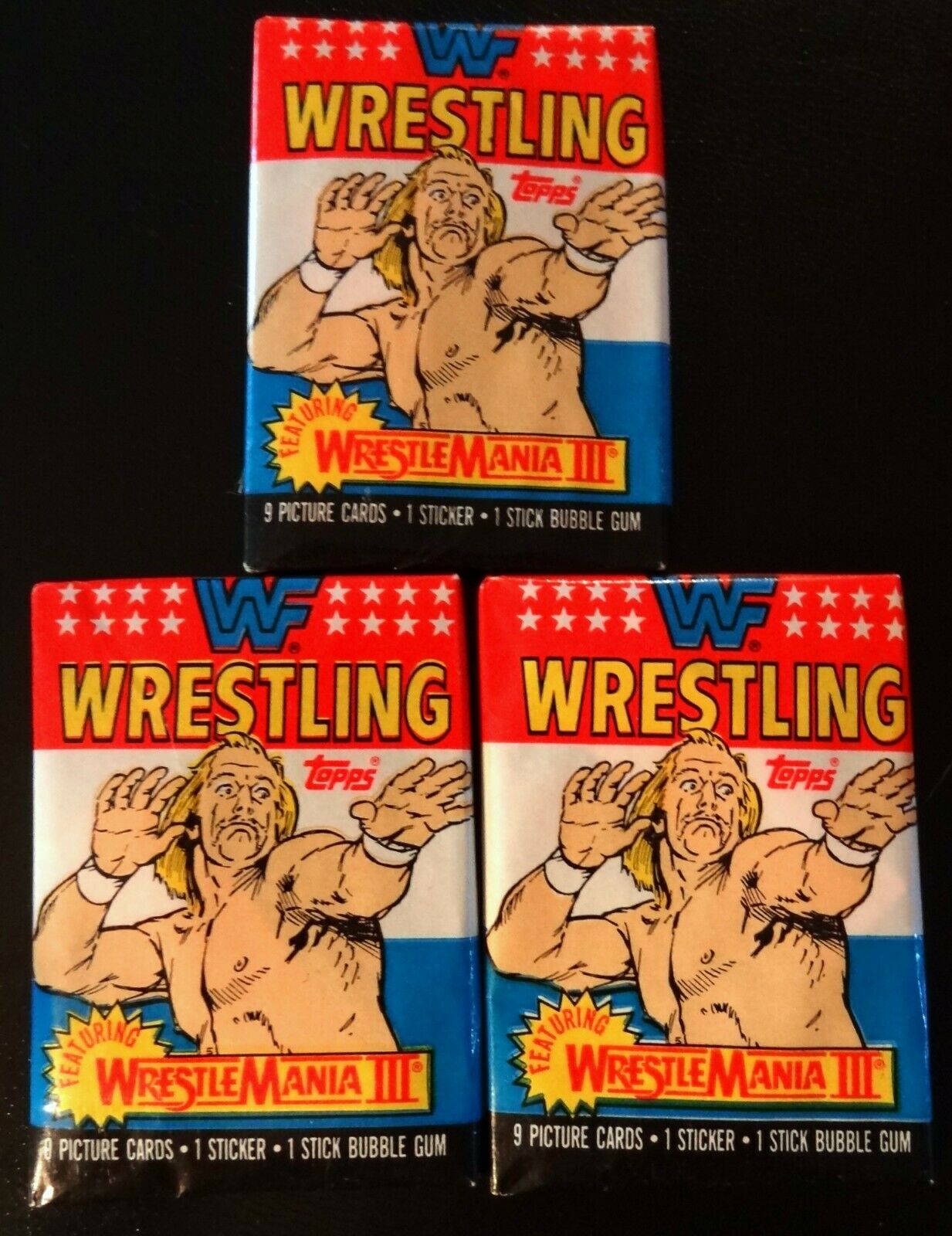 (3) WWF Vintage Trading Cards Wax Packs 1987 Topps Wrestling Hulk Hogan / Andre