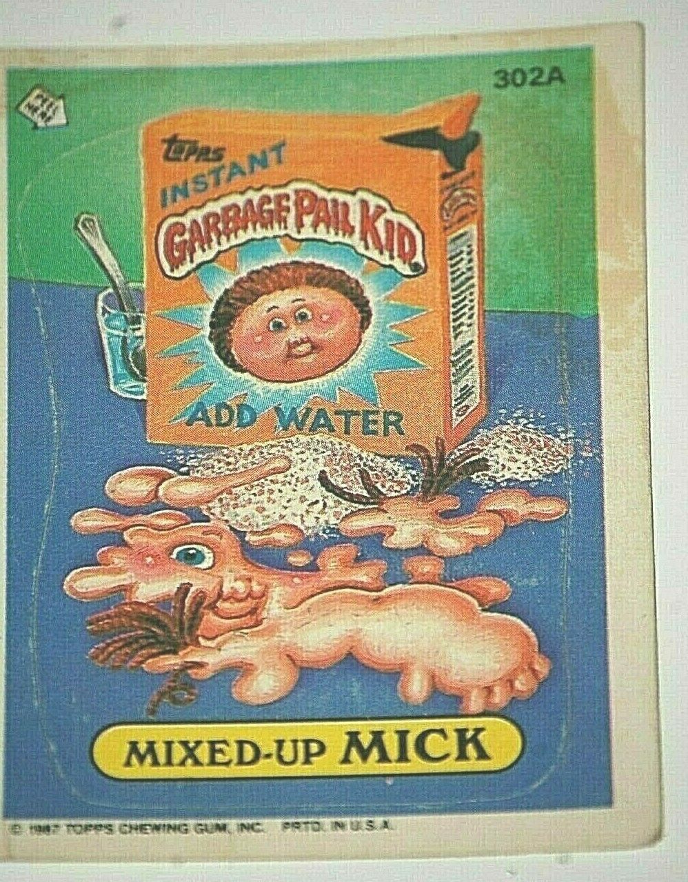 1987 Topps Garbage Pail Kid Sticker Trading Card Mixed Up Mick Series 8 302A