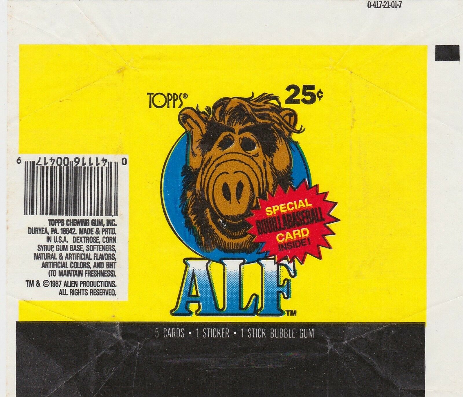 1987 ALF SERIES 1 TRADING CARD WRAPPER TOPPS