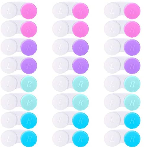 Elcoho 24 Pack Contact Lens Cases Contact Lens Holder Box Left/Right Eyes Contact Lens Container, 4 Colors …