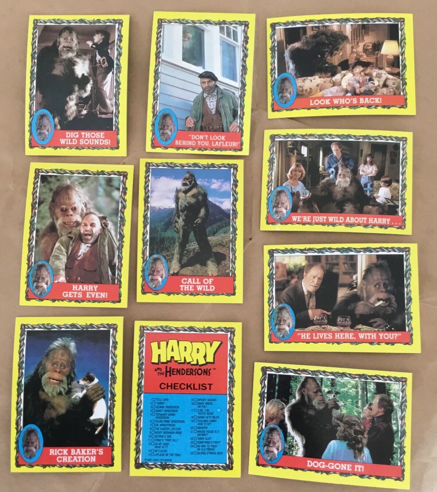 Harry and the Hendersons lot of 10 Topps Trading Cards 1987 vintage film 1980s