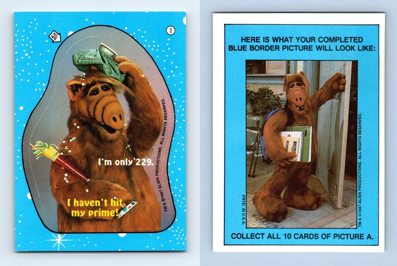 Blue Puzzle Back #2 Alf 1987 Topps Large Trading Card / Sticker