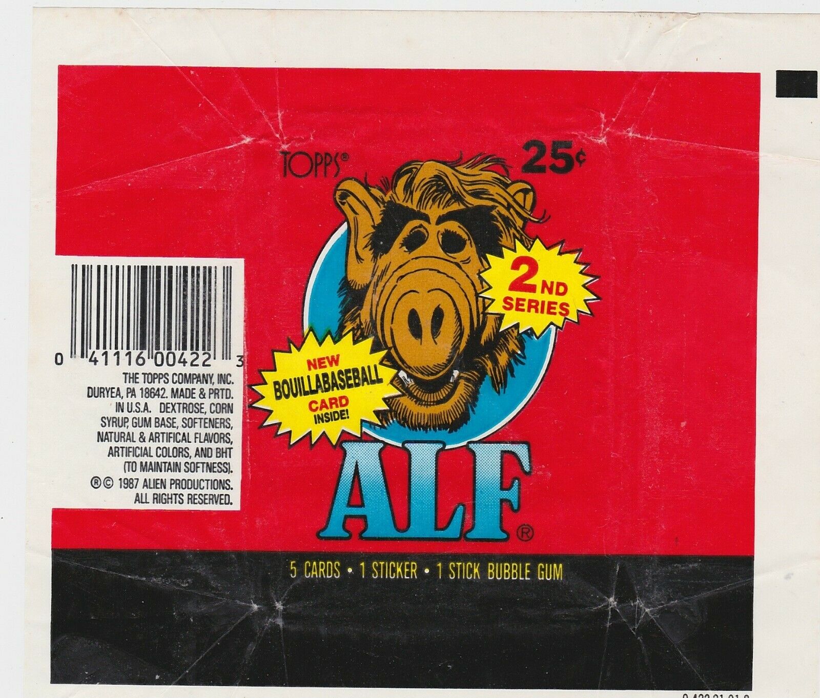 1987 ALF SERIES 2 TRADING CARD WRAPPER TOPPS