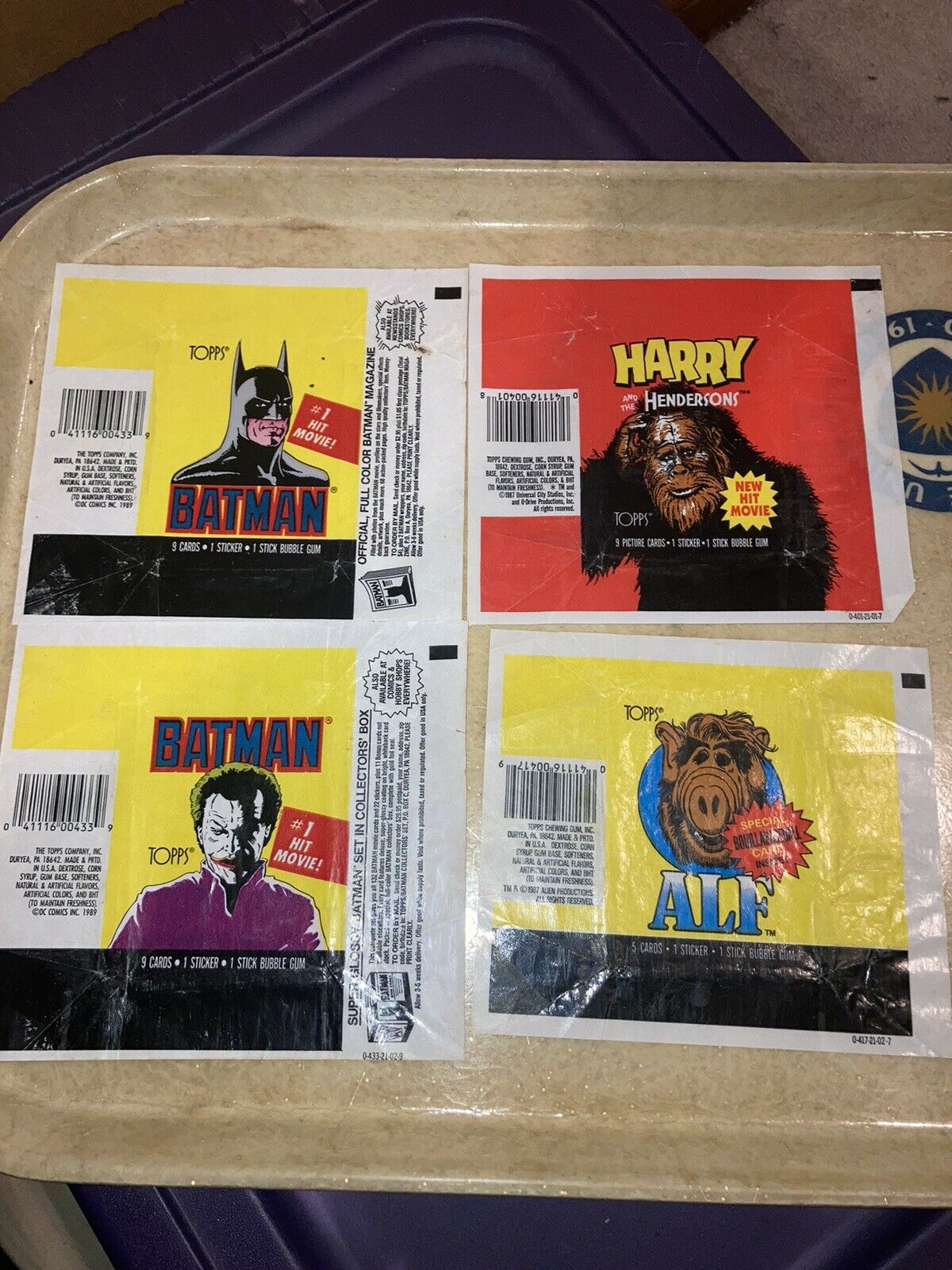vintage 80s Non Sports Trading Cards Wrapper Lot of 4 Batman Joker Alf & Harry