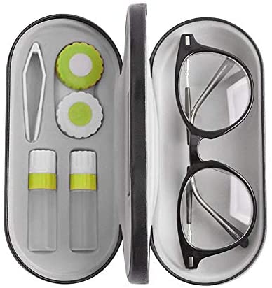 2 in 1 Double Use Portable Glasses Case Set Compatible with Contact Lens and Eyeglasses Case