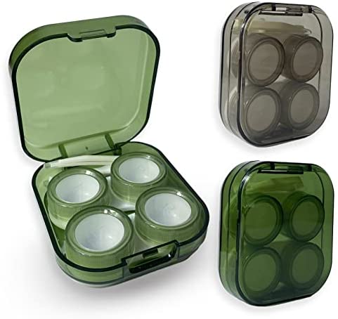 4 PCS Portable 4 in 1 Contact Lens Case, Contact Lens Holder Container Soak Storage Kit for Travel & Home (Grey & Green)