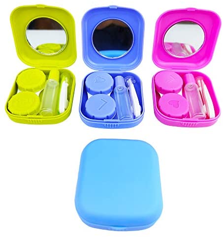 4 Sets Mini Travel Contact Lens Case Kit Holder Mirror Box Purple Blue Yellow Red
