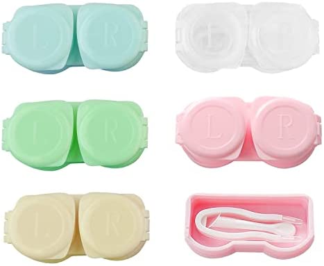 5Pcs Contact Lens Case Colorful Flip Top Contact Lens Box with Tweezer Stick Remover, Portable 2 in 1 Travel Lense Case