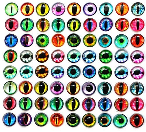 80pcs Mixed 12mm Dragon Eyes Round Time Gem Cover Glass Cabochon Dome for DIY Pendant Settings and Making Toy Doll Eyes