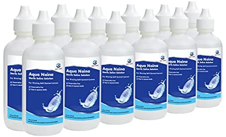 Aqua Naina - Preservative Free Sterile Saline Solution (12x 4Fl. Oz) 12 Pack Bulk - Unisol 4 Replacement - Contact Solution for Cleaning, Rinsing and Storing Soft Contact Lenses.