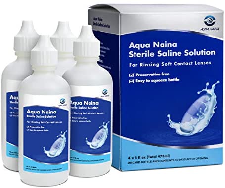Aqua Naina - Preservative Free Sterile Saline Solution (4x 4Fl. Oz) - Unisol 4 Replacement - Contact Solution for Cleaning, Rinsing and Storing Soft Contact Lenses.
