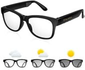 Bone Conduction Sunglasses with Open-Ear Headphones, Smart Glasses Dual Bluetooth Pairing, Blue Light Glasses Photochromic Lenses, IP6 Waterproof, Hand-Free Calls and Music, Day and Night, Upgraded