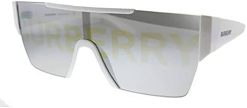 Burberry BE 4291 3007/H White Plastic Rectangle Sunglasses Silver Burberry Logo Lens