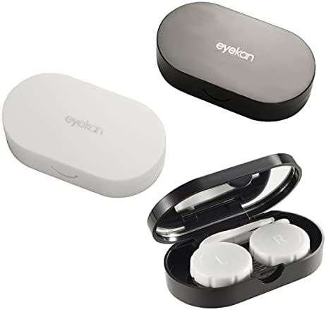 CARUNCOO Mini Contact Lens Case,Compact Eye Contact Case for Travelling,Portable Contact Box with Mirror，Cute,Simple style,2PACK (Classic black+Elegant white)