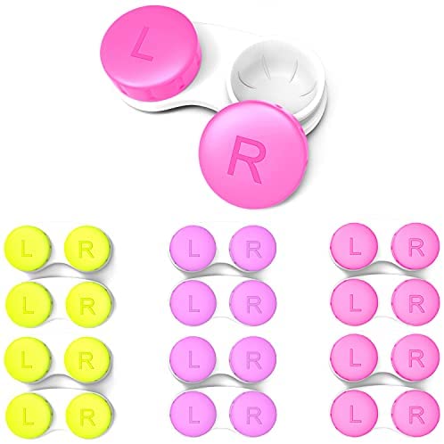 CHATTAL Colorful Contact Lens Case, Pack of 12 Leak Proof, Compact Box Holder for Travelling (Yellow, Purple, Pink)