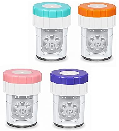 Cleaning Lenses Case Lens Cleaner Washer Manually Lens Cleaner Manual Rotation Contact Lens Cleaning Container for Daily and Travel Use, Dark Blue, Light Blue, Pink, Orange 4 Pieces