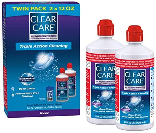 Clear Care Cleaning & Disinfecting Solution with Lens Case, Twin Pack, 12 Fl Oz