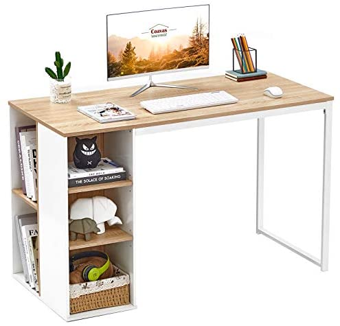 Computer Desk with Storage Shelves 40” White Office Desk with Drawers Small Kids Writing Desk Student Study Table Modern Wood Pc Laptop Gaming Desk for Home Work with Metal Legs(Oak White, 40 Inch
