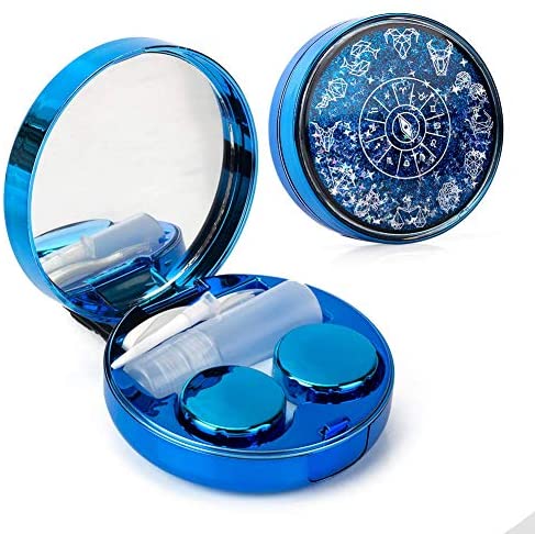 Contact Lens Case, Color Sparkles Contact Lens Case Cute, Portable Contact Lens Box Kit with Mirror&Remover Tool, Contact Lens Container Soak Storage Kit for Travel&Home