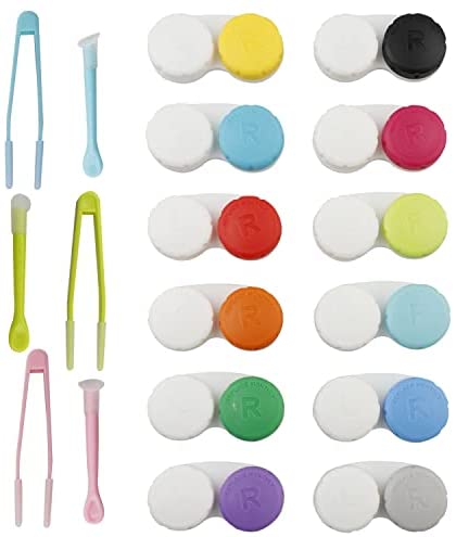 Contact Lens Case Kit, 12 Pcs Colorful Contact Lense Case with 3 Pcs Contact Lens Stick, Contact Lens Storage Holder Replaced Monthly for Protecting Your Eyes