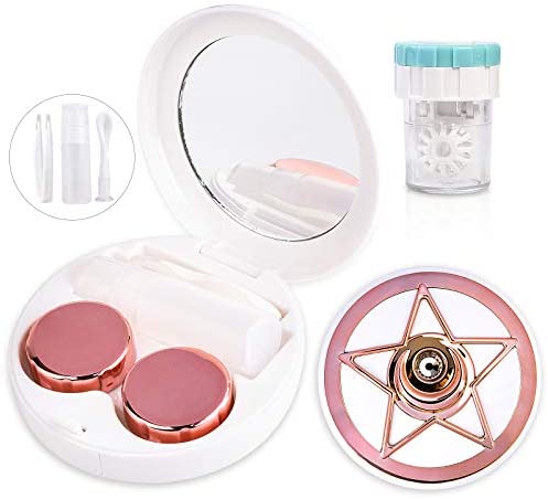 Contact Lens Cases with Cleaner Washer, 5 in 1 Travel Contact Lens Box with Mirror Tweezers Remover Tool Solution Bottle for Outdoor Office Daily Use