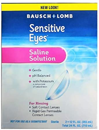 Contact Lens Solution by Bausch & Lomb, Sensitive Eyes Solution for Soft Contact & Gas Permeable Lenses, Saline Solution with Potassium, 12 Fl Oz (Pack of 2)