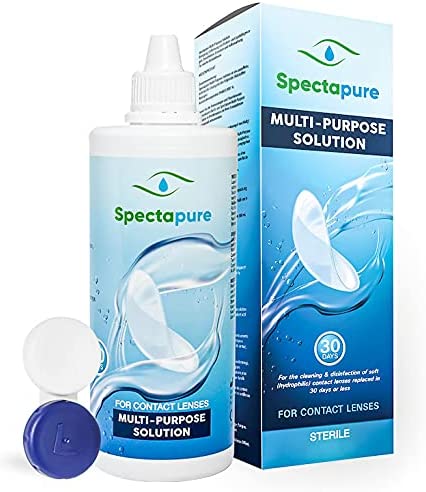 Contact Lens Solution with Lens Case 10 Fl. Oz Bottle (Pack of 1) by Spectapure - Triple Action Cleaner Liquid - Perfect for Cleaning Soft or Silicone Hydrogel Lenses