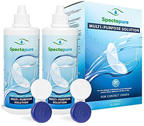 Contact Lens Solution with Lens Case 12 Fl. Oz Bottle (Pack of 2) by Spectapure - Triple Action Cleaner Liquid - Perfect for Cleaning Soft or Silicone Hydrogel Lenses
