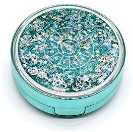 Cute Fashion Contact Lens Case, Color Sparkles Contact Lens Care Vision Care Nobleness Contact Lens Cases Kit with Mirror, Tweezers, Stick Connection, Keep Contact Lens from Drying (Green)