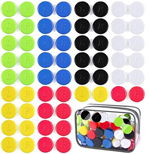 Elcoho 30 Pack Multi-Colored Contact Lens Case Left/Right Eyes Contact Lens Container Portable Eye Lens Storage for Eyes Care