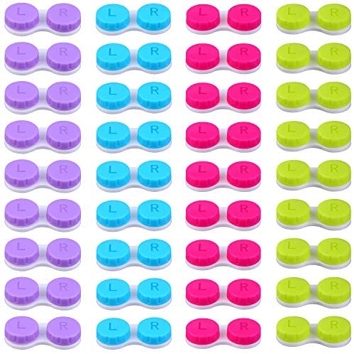 Elcoho 36 Pack Colorful Contact Lens Case Box Left/Right Contact Lens Holder Contact Lens Container, 4 Colors