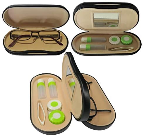 Evelots Contact Lens Case-Double Sided-Mirror-Rigid Out/Soft In-Travel-3 Colors