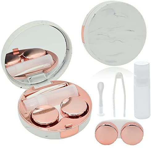 FEILIBAY 2 Pack Marble Contact Lens Case All in One Travel Contact Container Soak Storage Kit(Rose Gold)